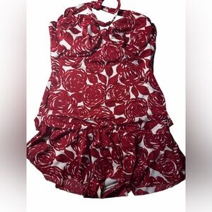 Robin Piccone 3 piece floral print red and beige women’s swimsuit large